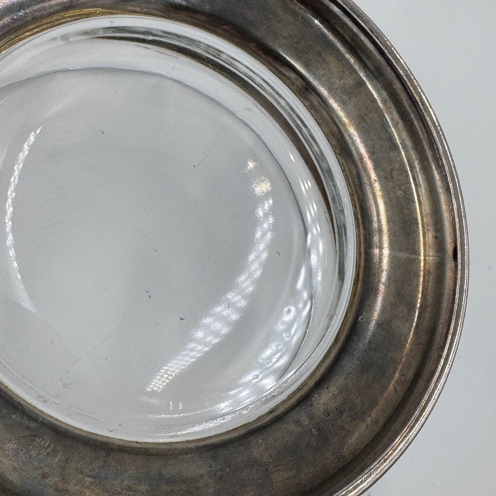 Vintage Faceted Glass Bowl Dish Silver Tone Pedestal Base Clear Decor - Picture 15 of 16